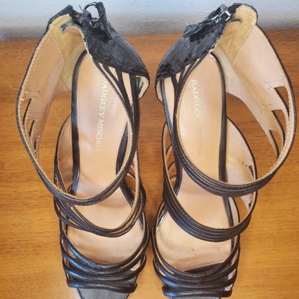 Badgley Mischka Black Sexy Stilettos Heels Animal Print Leather Sole Womens Sz10 - Picture 6 of 10